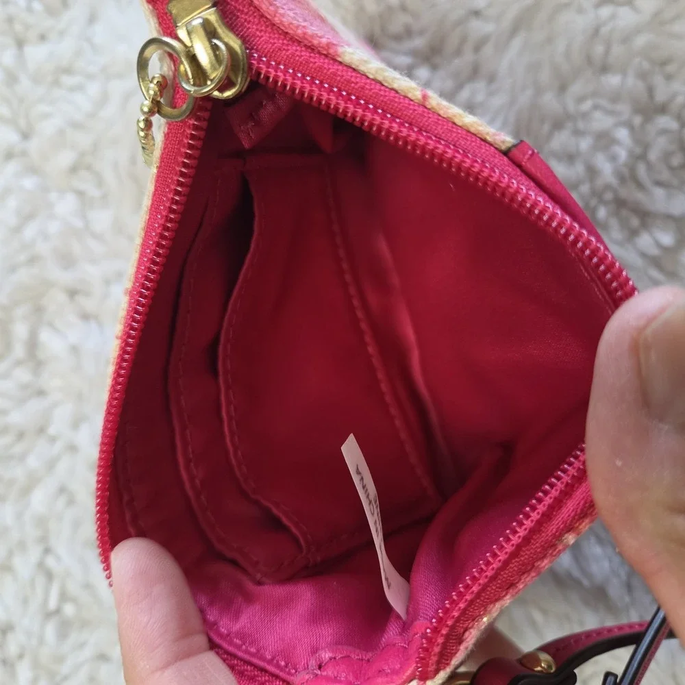 Coach Wristlet Multi Coral Pink OP Art Abstract Universal Pouch 49216